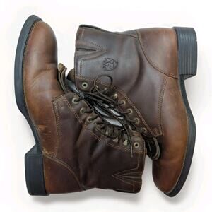 Ariat ATS Lace Up Ankle Boots 9.5B Brown Leather Equestrian Riding Western Work